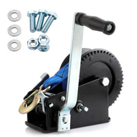 1 x RAW Customer Returns Pindex hand winch with brake up to 3500LBS, winch with quick handle, 4 1,8 1, winches for boat trailers, hand winches, winches for mobile homes, blue - RRP €75.99