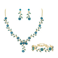 1 x RAW Customer Returns Clearine Women s Wedding Jewelry Set for Party Prom Leaf Cluster Flower Crystal Pendant Necklace Dangle Earrings and Bracelet Set for Topaz Blue Gold Tone - RRP €32.26