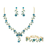 1 x RAW Customer Returns Clearine Women s Wedding Jewelry Set for Party Prom Leaf Cluster Flower Crystal Pendant Necklace Dangle Earrings and Bracelet Set for Topaz Blue Gold Tone - RRP €32.26