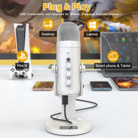 1 x RAW Customer Returns zealsound USB microphone, k66 pearl white condenser microphone for PC mobile phone, PS4 PS5, microphone PC USB C for gaming, podcast, recording, streaming, with mute gain echo, compatible with Mac, Windows - RRP €43.24