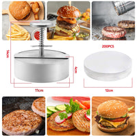 1 x RAW Customer Returns Alrens Burger Press 304 Stainless Steel for Delicious Hamburgers, Adjustable Burger Press Patty Maker with 200 Silicone Oil Paper, Burger Pattie Press 100g - 400g - RRP €20.02