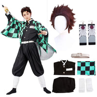 1 x RAW Customer Returns JYakeji 8 Pieces Tanjirou Cosplay Costume with Earrings, Demon Slayer Tanjirou Cosplay Kimono Halloween Jacket Costume Anime Coat Outfit for Adults and Children S  - RRP €59.99