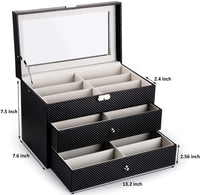 1 x RAW Customer Returns Nicunom glasses box 18 glasses sunglasses storage box made of leather glasses box with lock and key glasses case glasses case glasses storage for sunglasses watches black - RRP €43.99