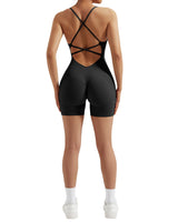 1 x RAW Customer Returns RXRXCOCO Spaghetti Strap Sleeveless Ribbed Push Up Scrunch Booty Jumpsuit Women Tight Backless Padded Overall Tummy Control Short Yoga Sport One Piece Romper Black M - RRP €19.15