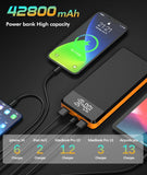 1 x RAW Customer Returns Power Bank 42800mAh, Fast Charging Powerbank with 3 Outputs and 3 Inputs, Portable Charger, 25W USB C PD Battery Pack with LED Display and Flashlight for Smartphones Black Orange  - RRP €32.45