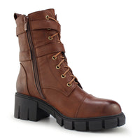 1 x Brand New Hawkwell women s combat boots side zip buckle chunky ankle boots, brown EU 38 - RRP €59.99