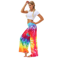 1 x RAW Customer Returns Nuofengkudu women s long patterned high waist yoga pants wide leg elegant hippie summer pants loose light colorful boho summer beach relaxation pants festive leisure pants 014-Rainbow, L XL  - RRP €25.2