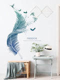 1 x RAW Customer Returns WandSticker4U - Wall sticker FEATHER in blue I Murals 72x124 cm I Wall tattoo living room modern sayings bird I Wall decoration for kitchen, bedroom, bathroom, hallway, furniture sticker LARGE - RRP €14.02