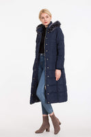 1 x RAW Customer Returns Polydeer Puffer Jacket Max Long Thickened Hooded Coat Vegan Down Winter Parka Women Navy Xtra Small - RRP €112.94