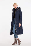 1 x RAW Customer Returns Polydeer Puffer Jacket Max Long Thickened Hooded Coat Vegan Down Winter Parka Women Navy Xtra Small - RRP €112.94