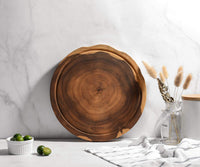 1 x RAW Customer Returns Linoroso round cutting board acacia wood available as a wooden board cutting board kitchen board breakfast board with juice channel non-slip cut-resistant antibacterial kitchen - 30.4 cm diameter - RRP €35.99