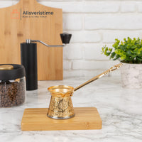 1 x RAW Customer Returns Alisveristime Authentic Turkish Coffee Pot Handmade Cezve Ibrik Multiple Sizes and Colors Available, Improve Your Coffee Experience Now Gold, 1 cup  - RRP €17.04