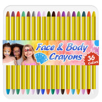 1 x RAW Customer Returns RoserRose 36 Colors Children s Make-up Set, Face Painting Colored Pencils, Carnival Face Paints Children Carnival Make-up for Body Paint Children s Make-up Carnival Halloween Carnival with 5 Stencils - RRP €12.28