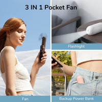 1 x RAW Customer Returns JISULIFE Mini Handheld Fan, 3-in-1 Handheld Fan, Rechargeable USB 12-19 Hours Working with Power Bank, Flashlight, Portable Fan for Travel Summer, Gifts for Women-White - RRP €20.99