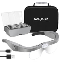 1 x RAW Customer Returns NZQXJXZ Magnifying Glasses with LED Light, Rechargeable Hands-Free Magnifying Glass with Storage Box, 4 Detachable Lenses 1.5X 2.5X 3.5X 5X for Close Up Work, Reading - RRP €29.45