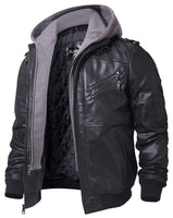 1 x RAW Customer Returns FLAVOR Genuine Leather Jacket Men s Detachable Hoodie XL, Black Grey  - RRP €169.99