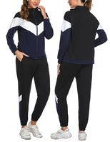 1 x RAW Customer Returns Marvmys Women s Tracksuit Complete Sports Set Lightweight Long Sleeves Contrast Color Autumn Winter Sports B-navy blue XXL - RRP €34.98