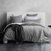 1 x RAW Customer Returns SOULFUL bed linen 135x200 cotton 4 pieces, bedding sets smoke grey with zipper, similar texture to stone washed linen, contains 2 duvet covers 135x200 and 2 pillowcases 80x80 - RRP €69.56