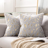 4 x Brand New MIULEE Cushion Covers Feather Pattern Silver Foil Printing Pillowcase Decoration for Sofa Bedroom Living Room Soft Comfortable Durable Baby Pets Golden-Light Gray 40x40cm - RRP €76.8