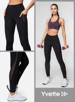 1 x RAW Customer Returns Yvette Women s Sports Leggings with Mesh Pockets, Opaque High Waist Sports Pants for Fitness Yoga Streetwear, Black, S - RRP €28.22