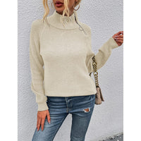 1 x RAW Customer Returns SEBOWEL Knitted Pullover Women s Long Sleeve Pullover Plain Turtleneck Pullover Knitted Jumper Sweater Tops with Zip Apricot, M  - RRP €20.78