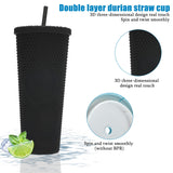 1 x RAW Customer Returns WMLBK rivet cup with lid and straw, 710 ml straw cup, double-walled cold cup, reusable plastic drinking cup for juice, coffee, home office, reusable black  - RRP €18.14