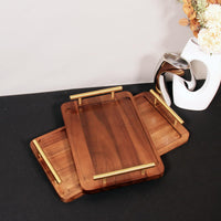 14 x Brand New VISIBLE Solid Acacia Wood Serving Tray with Brass Handles Perfect for Desserts, Cakes, Tea Cups and Coffee Table Decoration for Home Size M 1 Piece - RRP €350.0