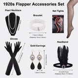 1 x RAW Customer Returns ELECLAND 10 Piece 1920s Flapper Great Gatsby Accessories Set Fashion Roaring 20 s Theme with Headband, Headwear, Long Black Gloves, Necklace, Earrings for Women Black Gold  - RRP €21.06