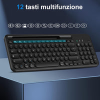 1 x RAW Customer Returns cimetech Wireless Keyboard, Bluetooth and 2.4G Keyboard, Italian Design with 3 Channels Multi-Device for iOS, Android, Windows, Smartphone Black  - RRP €27.58