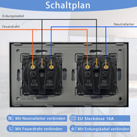 1 x RAW Customer Returns TAWOIA Schuko socket, EU standard 2-way socket glass flush-mounted socket, sockets with crystal glass plate double wall sockets black 86 157mm 2-pack - RRP €26.39