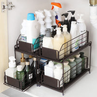 1 x RAW Customer Returns pcs. Under Sink Shelf, Kitchen Cabinet Organizer with Stainless Steel Tube, Sink Cabinet, Under Cabinet Organizers and Storage, Extendable, Cabinet Baskets for Kitchen, Bathroom Brown  - RRP €42.61