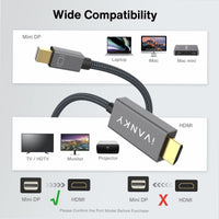 1 x RAW Customer Returns IVANKY Mini DisplayPort to HDMI Cable, 1080P Nylon Mini DisplayPort to HDMI Cable, suitable for MacBook Air Pro, Surface Pro, Monitor, Projector and more - 3M - RRP €14.99