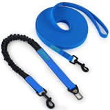 1 x Brand New Wolfone Waterproof Dog Training Leash Set 15.3M Long Blue Dog Leash and Bungee Shock Absorber with Reflective Threads and Car Seat Belt Buckle - RRP €18.0