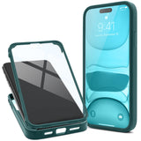 1 x Brand New Moozy 360 degree case for iPhone 14 Pro - transparent with green edge, front and back all-round protection case cover, mobile phone case with integrated protective glass - RRP €14.63