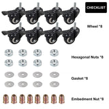 1 x RAW Customer Returns DBREAKS 8Pcs 50MM Threaded Swivel Casters M10x25mm, Furniture Casters with Brake, Threaded Casters, Pivoting Casters, Heavy Duty Swivel Casters, Capacity 360KG Total - RRP €28.22