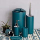 1 x RAW Customer Returns 6-piece bathroom set bathroom accessory set organizer soap dispenser, toothbrush cup, cosmetic bin, toilet brush and holder, soap dish, trash can, toothbrush holder, bathroom set dark turquoise design 2a  - RRP €22.18