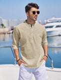 1 x RAW Customer Returns Cegerne Men s Summer Cotton Henley Shirt Casual Hippie Beach Long Sleeve T-Shirts, Khaki, L - RRP €34.27