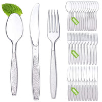 1 x RAW Customer Returns 300 pieces of plastic cutlery, reusable cutlery, party cutlery plastic, plastic spoons, plastic knives, robust plastic cutlery, cutlery for family celebrations, weddings, birthday parties - RRP €17.14