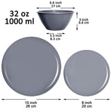 1 x Brand New Youngever Set of 18 Plastic Tableware, Plates 20CM 25CM , Bowls 1000ML , Service for 6 Dark Grey  - RRP €43.41