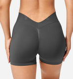 1 x Brand New Yiifit Sport Shorts Women V Back 3.5 Scrunch Butt Gym Shorts High Waist Crossback Leggings Sports Pants Short for Summer Fitness Workout Gray Large - RRP €19.15