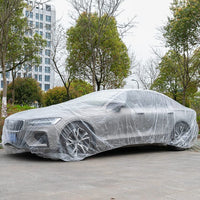 1 x RAW Customer Returns Universal outdoor car cover, transparent PE car cover, waterproof dustproof car cover, disposable car cover with elastic band, S - RRP €20.4