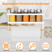 1 x RAW Customer Returns ARVINKEY Spice Rack Magnetic Shelf with Paper Towel Holder Roll and Hooks, Foldable Fridge Magnetic Spice Holder, Spice Organizer Hanging Spice Storage Stand for Kitchen, White - RRP €19.99