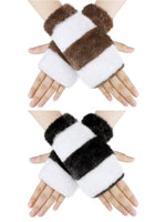 16 x Brand New 2 Pairs Fingerless Knit Gloves Half Finger Winter Gloves with Thumb Hole in Black White Brown Fur Stripe - RRP €187.2