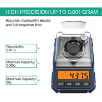 1 x RAW Customer Returns ORIA Precision Scale 0.001g, Digital Milligram Scale 50g 0.001g, Digital Pocket Scale with LCD Display, Lab Digital Scale, Portable Mini Scale with Weighing Pan, Calibration Weights and Tweezers - Green - RRP €22.61