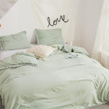 1 x Brand New Pom Pom Duvet Cover Set, Plain Farmhouse Bedding Set with White Fringe Ball, Ultra Soft and Breathable Washed Microfiber Duvet Cover - 3 Pieces Green, 135x200cm 50x75cm 1  - RRP €25.4