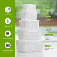 1 x RAW Customer Returns Luxear food storage containers for fruit and vegetables with lid and sieve, storage containers 5 sets 5.8L 3.8L 2.3L 1.3L 0.7L BPA free,  boxes can be separated tightly, refrigerator organizer set,, white - RRP €34.27