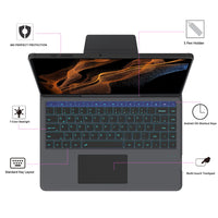 1 x RAW Customer Returns ROOFEI for Samsung Galaxy Tab S8 Ultra 14.6 inch Keyboard Case - 7 Color Illuminated Tablet Cover with Keyboard Touchpad - German QWERTZ Layout Keyboard for Galaxy Tab S8 Ultra Black - RRP €80.66