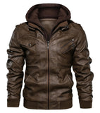 1 x RAW Customer Returns Uusollecy Men s Leather Jacket, Faux Leather Jacket with Removable Hood, Brown M - RRP €74.52