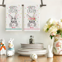 1 x RAW Customer Returns Artoid Mode Mr Mrs Bunnies Easter Kitchen Towels Tea Towels, 42x65 cm Happy Easter Spring Decoration Towels Set of 2 - RRP €13.99