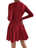 1 x RAW Customer Returns GORGLITTER Women s A-line casual dress round collar short dresses high waist long sleeve skater dress red M - RRP €32.26